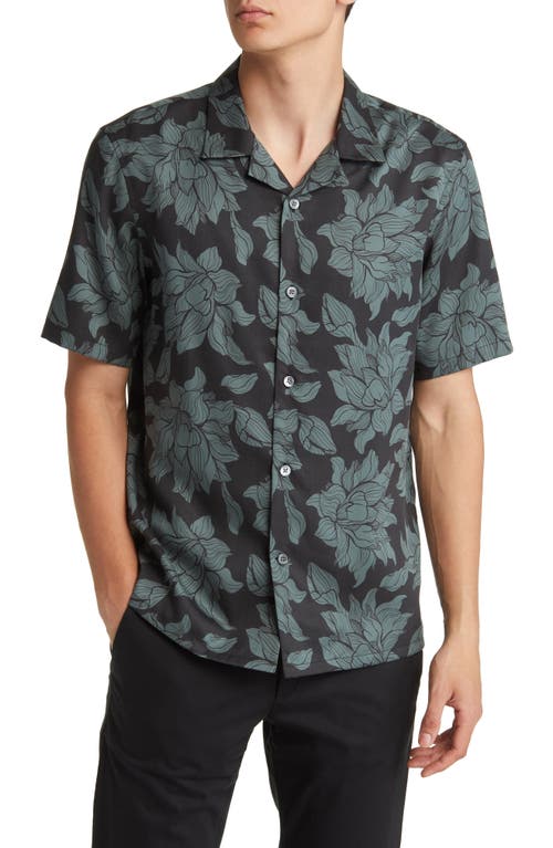 Theory Daze Floral Short Sleeve Camp Shirt in Black Multi