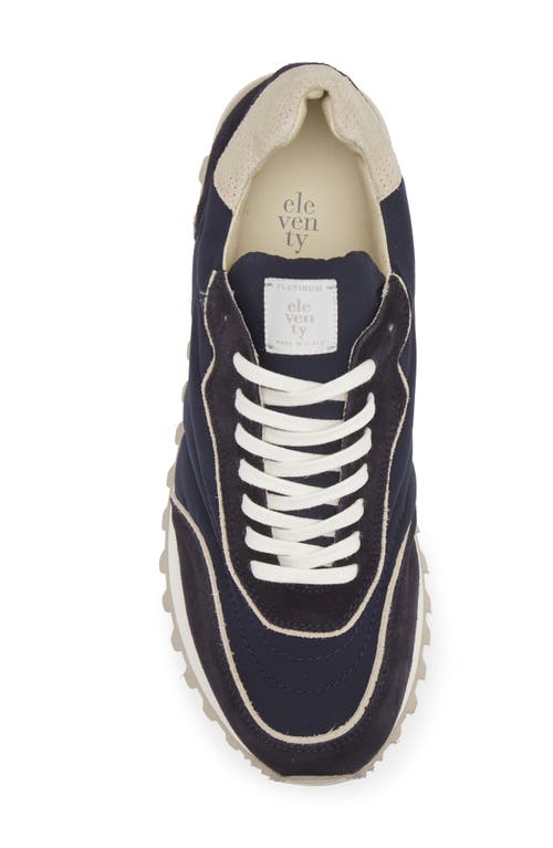 Eleventy Mixed Media Runner Sneaker In Blue And Sand