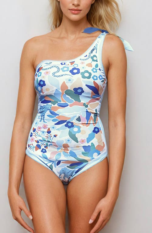 Shop Jessie Zhao New York Day/night Zoo Reversible One-shoulder One-piece Swimsuit In Dark Blue