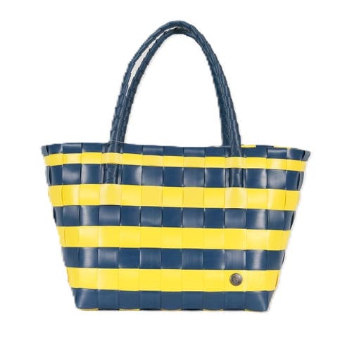 Handed By Paris Spirit Recycled Tote Bags In Ocean Blue/sunshine Stripes