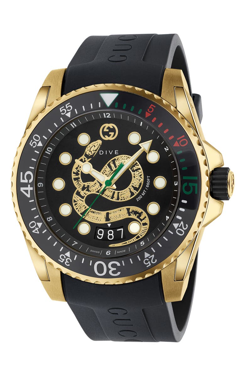 Gucci Snake Rubber Strap Watch, 45mm | Nordstrom