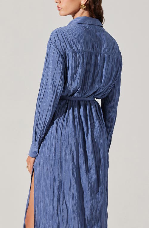 Shop Astr The Label Belted Long Sleeve Midi Shirtdress In Blue