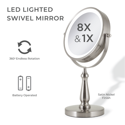 Zadro Lighted Makeup Mirror With 8x/1x Magnifications In Satin Nickel