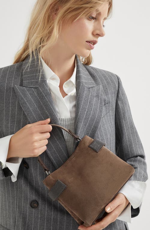 Shop Brunello Cucinelli Suede Bag With Precious Bands In Bark