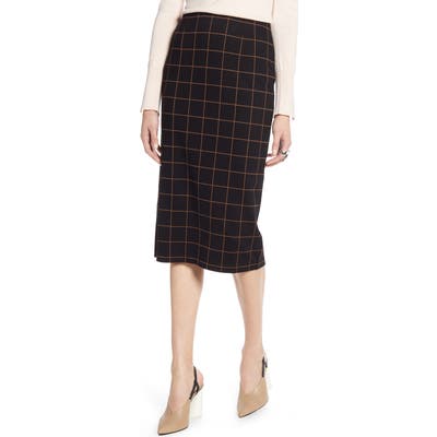 Petite Halogen Windowpane Ponte Pencil Skirt, Black