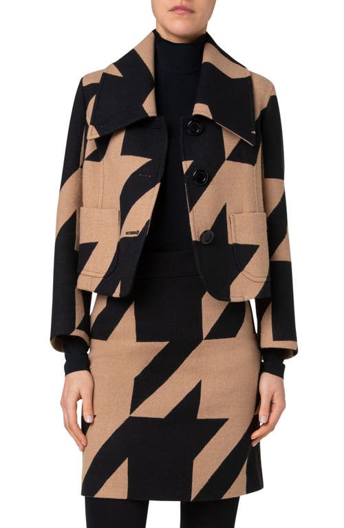 Akris Punto Houndstooth Boxy Crop Jacket In Black-caramel