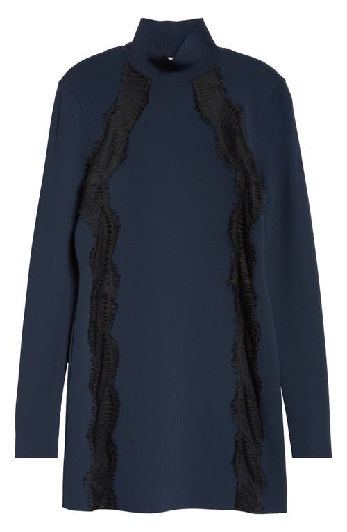 Shop Stella Mccartney Lace Detail Cutout Long Sleeve Knit Dress In Navy