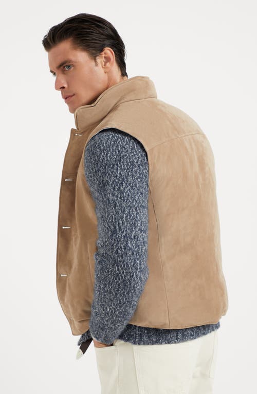 Shop Brunello Cucinelli Suede Down Vest In Tobacco