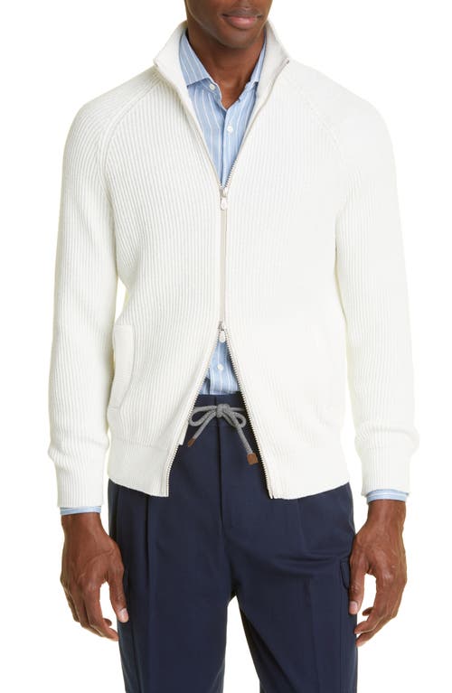 Brunello Cucinelli Zip Front Cotton Sweater in Cx816 Panama at Nordstrom, Size 40 Us