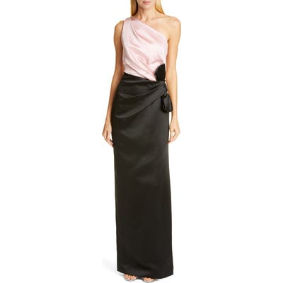 St. John Evening One-Shoulder Bonded Duchesse Satin Gown, Black