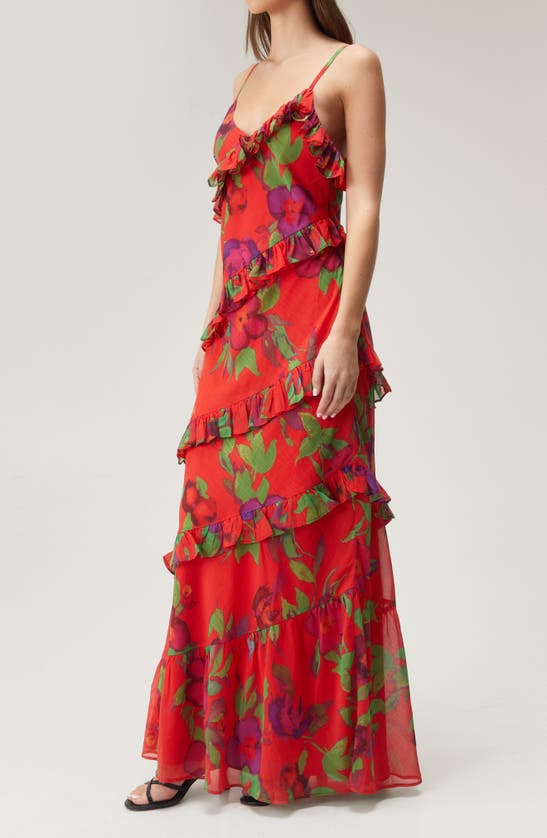 Shop Nasty Gal Floral Tiered Ruffle Chiffon Maxi Dress In Red