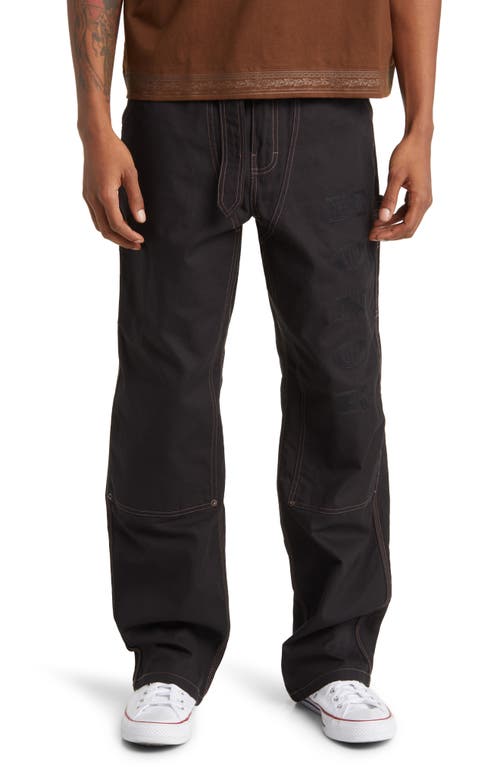 Belted Straight Leg Cotton Canvas Carpenter Pants in Black