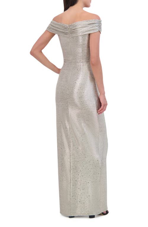 Vince Camuto Metallic Draped Off The Shoulder Gown In Gold