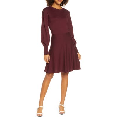 French Connection Orla Fit & Flare Sweater Dress, Burgundy