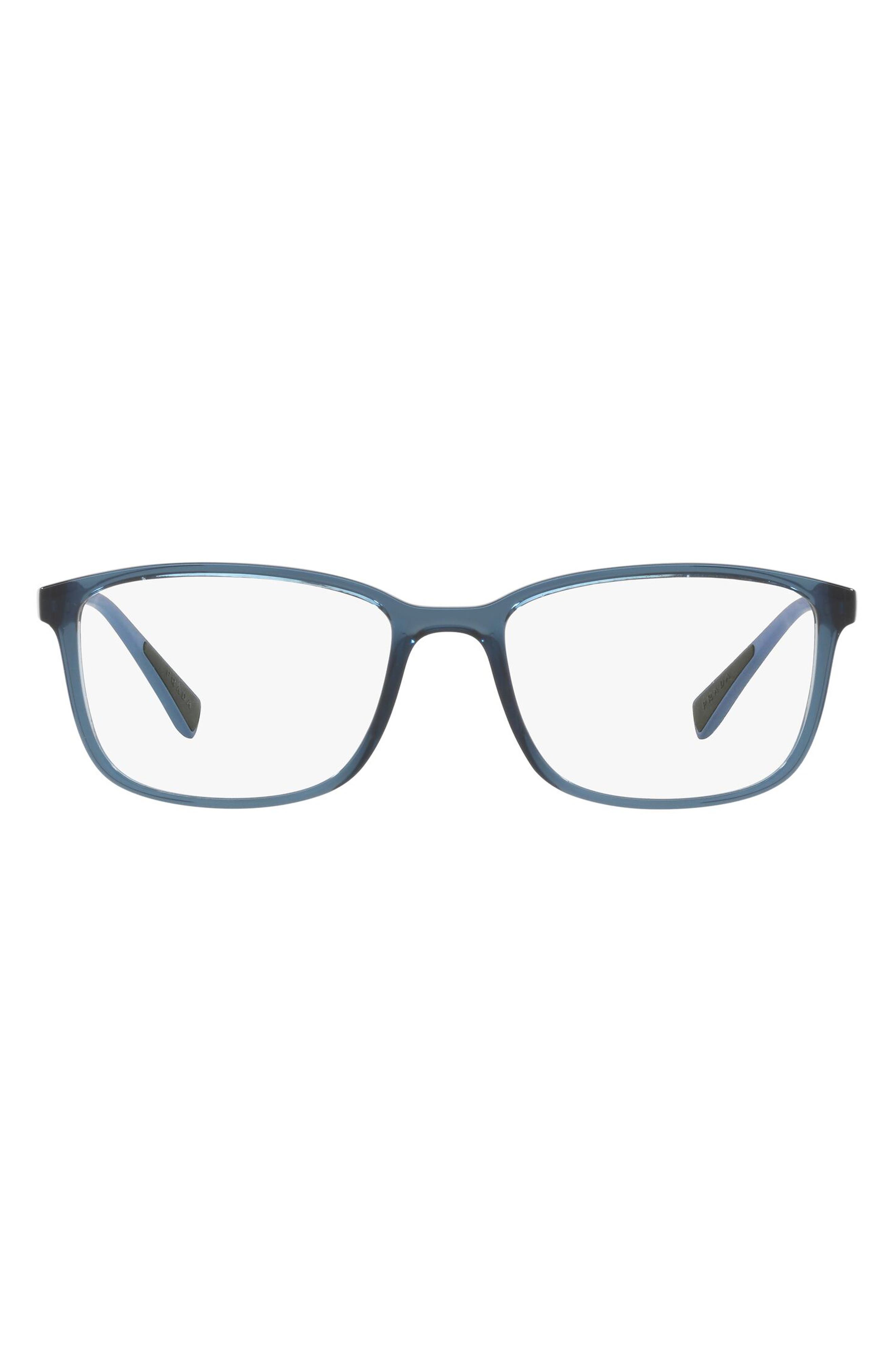 Prada 53mm Rectangle Optical Glasses in Transparent Blue at Nordstrom