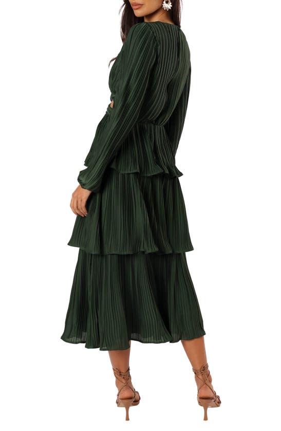 Petal And Pup Petal & Pup Pippa Side Cutout Long Sleeve Tiered Midi Dress In Green