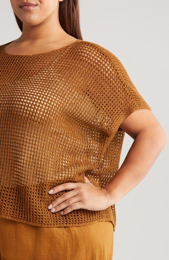 Shop Eileen Fisher Open Stitch Organic Linen Sweater In Bronze