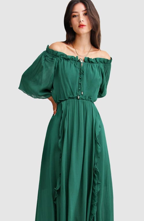 Belle & Bloom Amour Amour Ruffled Midi Dress In Dark Green