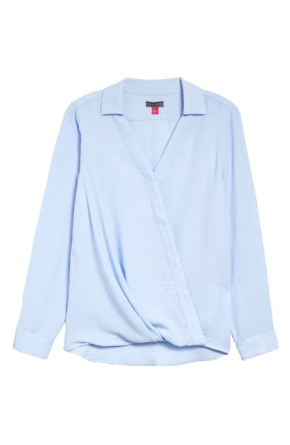 Vince Camuto Wrap Front Rumple Twill Blouse In Pearl Ivory