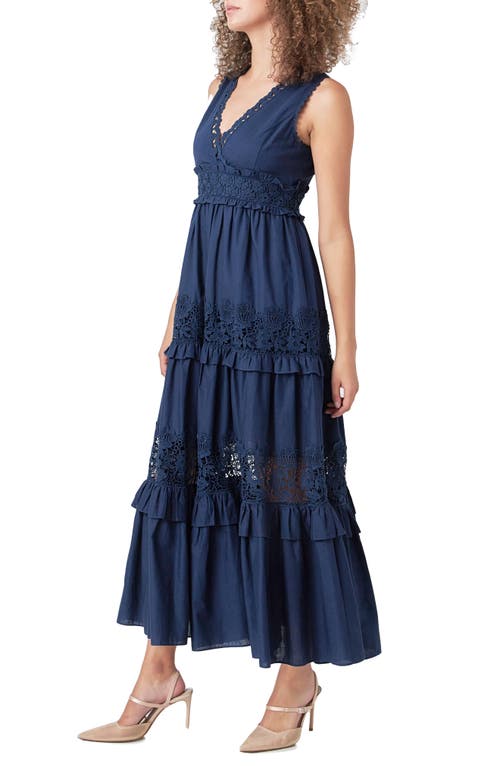 Shop Endless Rose Lace Inset Sleeveless Maxi Dress In Navy