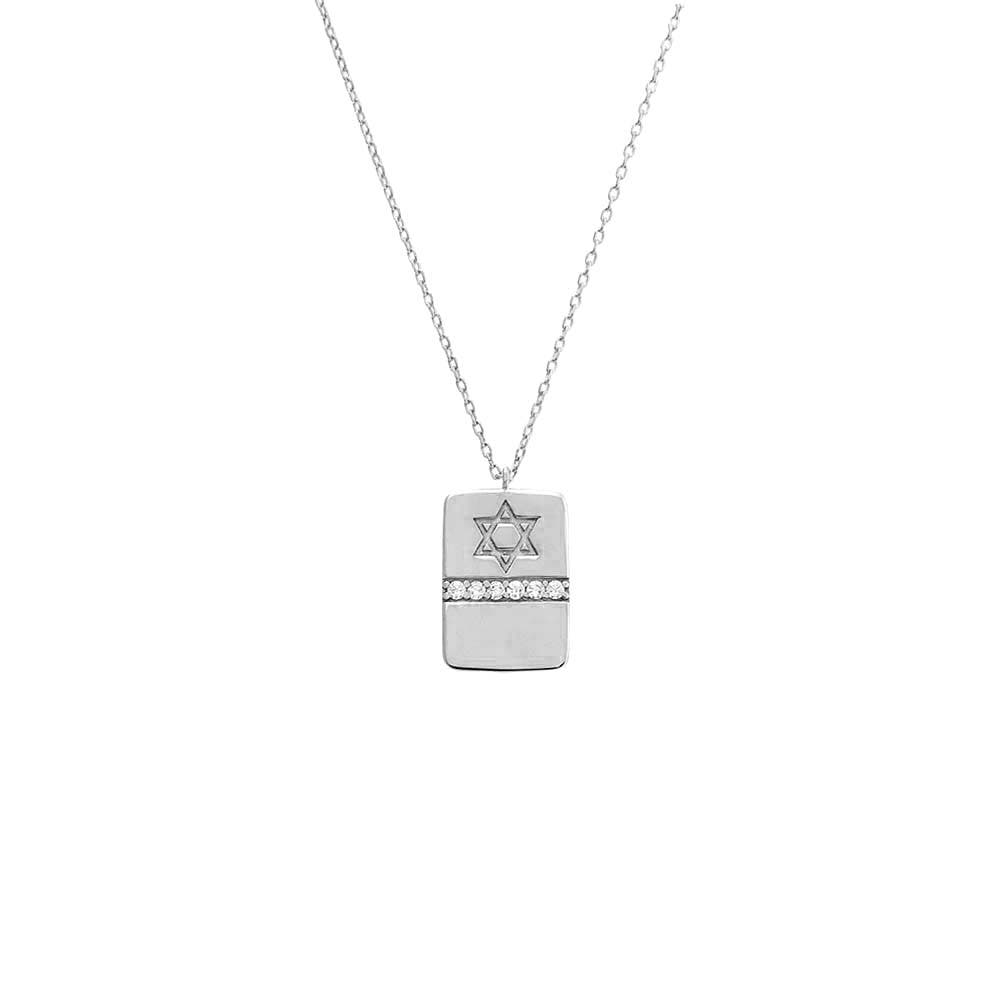 BY ADINA EDEN Star Of David Pave Dog Tag Necklace in Silver Cover