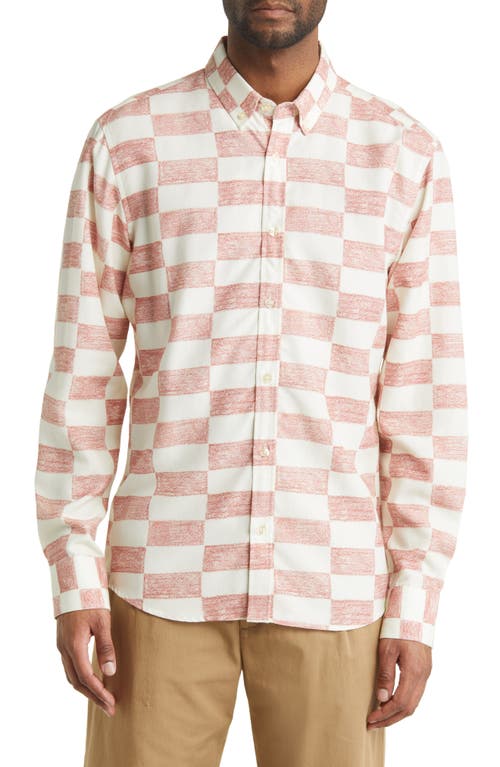 FORET Port Checkerboard Print Ripstop Button-Down Shirt in Brick Print