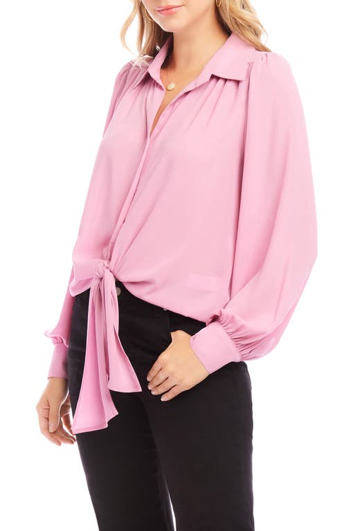 Shop Karen Kane Tie Front Crepe Button-up Shirt In Pink