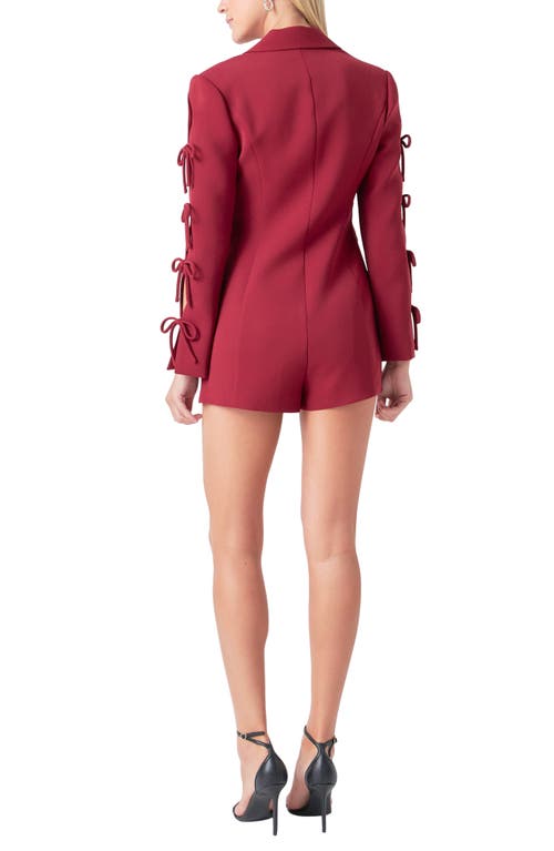 Endless Rose Bow Long Sleeve Blazer Romper In Burgundy