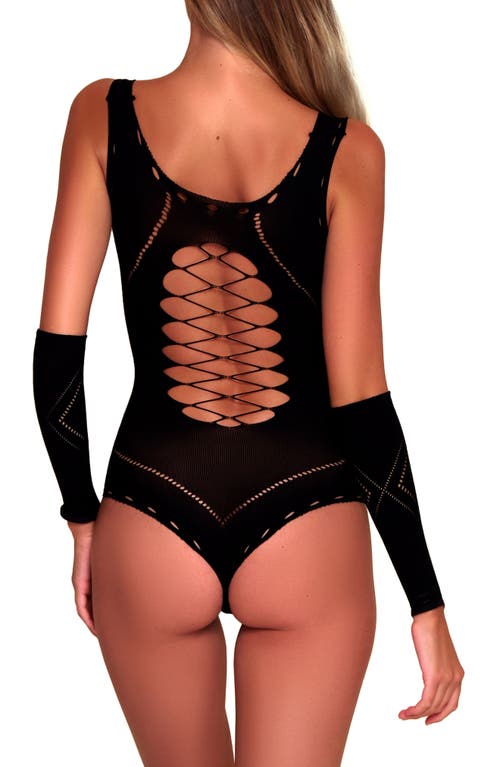 Hauty 2-piece Sleeveless Teddy & Gloves Set In Black