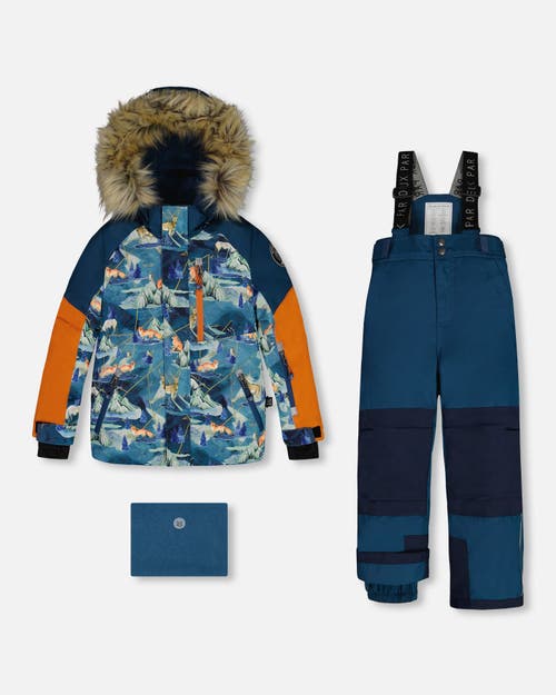 Shop Deux Par Deux Boy's Two Piece Snowsuit Majolica Blue Printed Animals And Glaciers