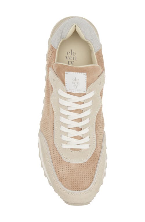 Eleventy Perforated Low Top Sneaker In Camel And Sand And Light Grey