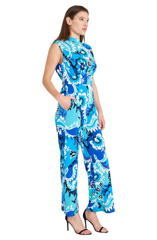 Donna Morgan For Maggy Floral Sleeveless Jumpsuit In Cream/blue