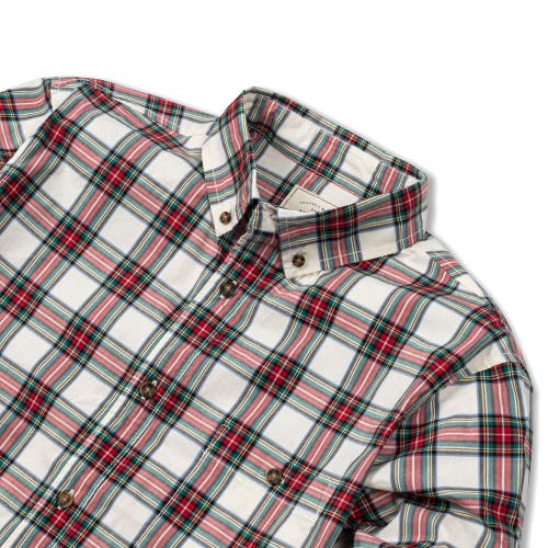 Hope & Henry Organic Stretch Poplin Shirt In Ivory Holiday Tartan