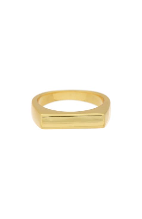 18K Yellow Gold Plated Bar Signet Ring