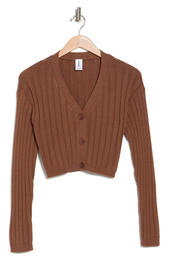 Abound Long Sleeve Ribbed Cropped Cardigan In Brown