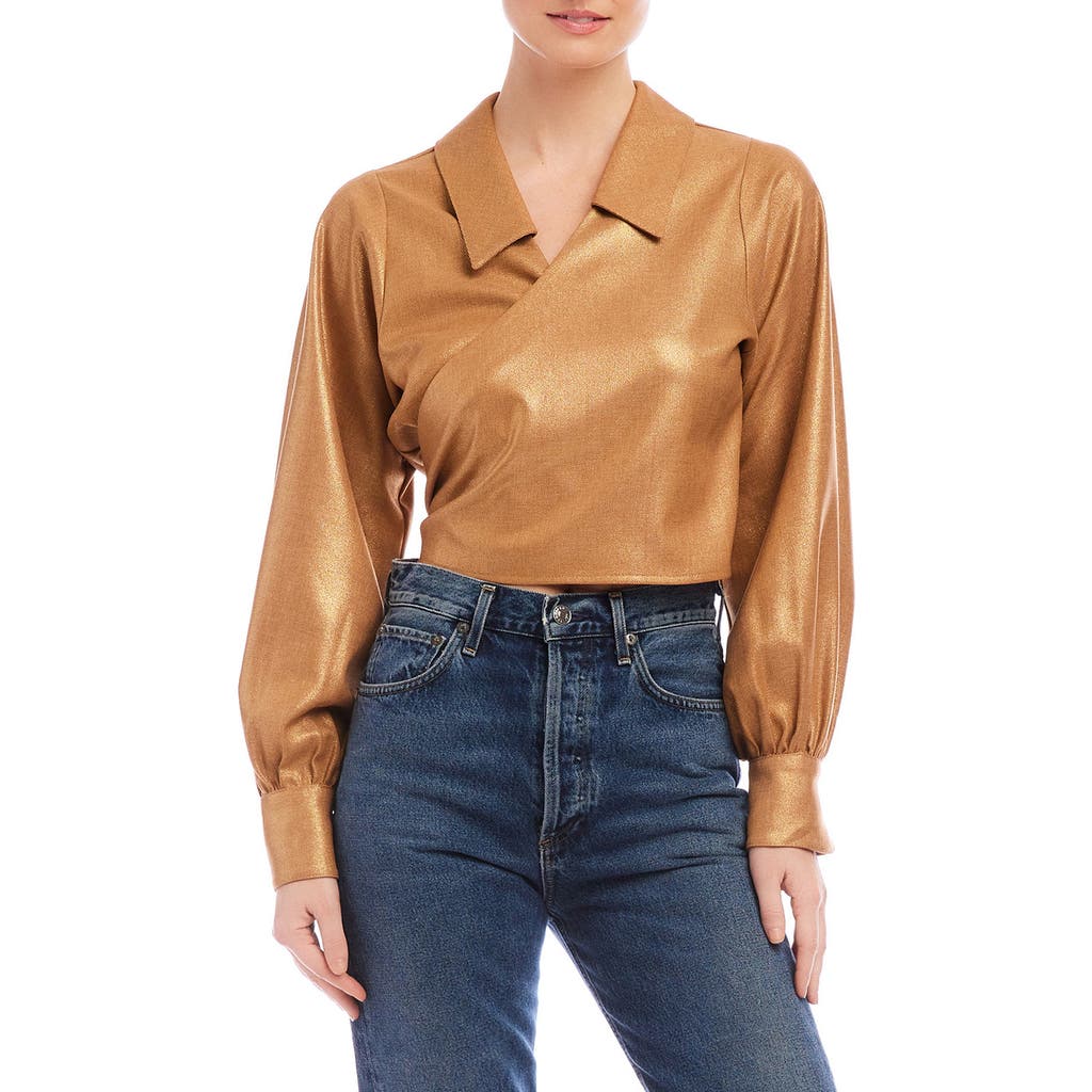 Shop Fifteen Twenty Sloane Metallic Wrap Top In Camel