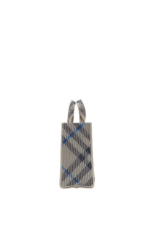 Shop Burberry Mini Check Knitted Tote In Lichen