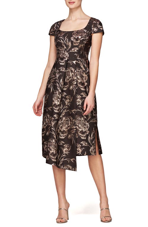 Kay Unger Marjoire Metallic Jacquard Sheath Dress in Espresso 