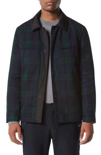 Shop Marc New York Gosper Water Resistant Shirt Jacket In Plaid Blk/grn