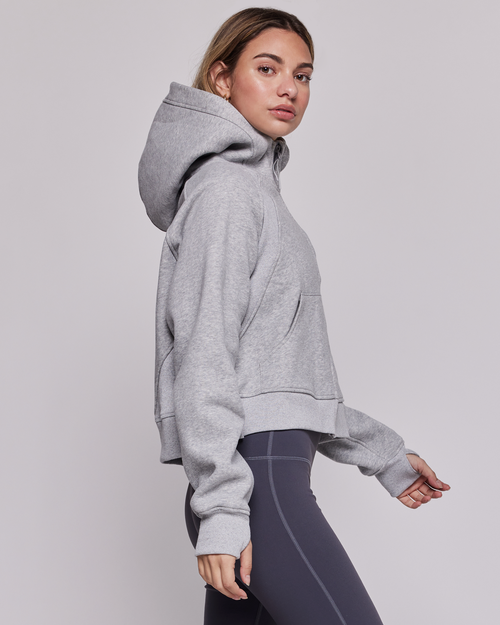 Shop Rebody Active Effortless Fleece Full Zip Hoodie In Heather Grey