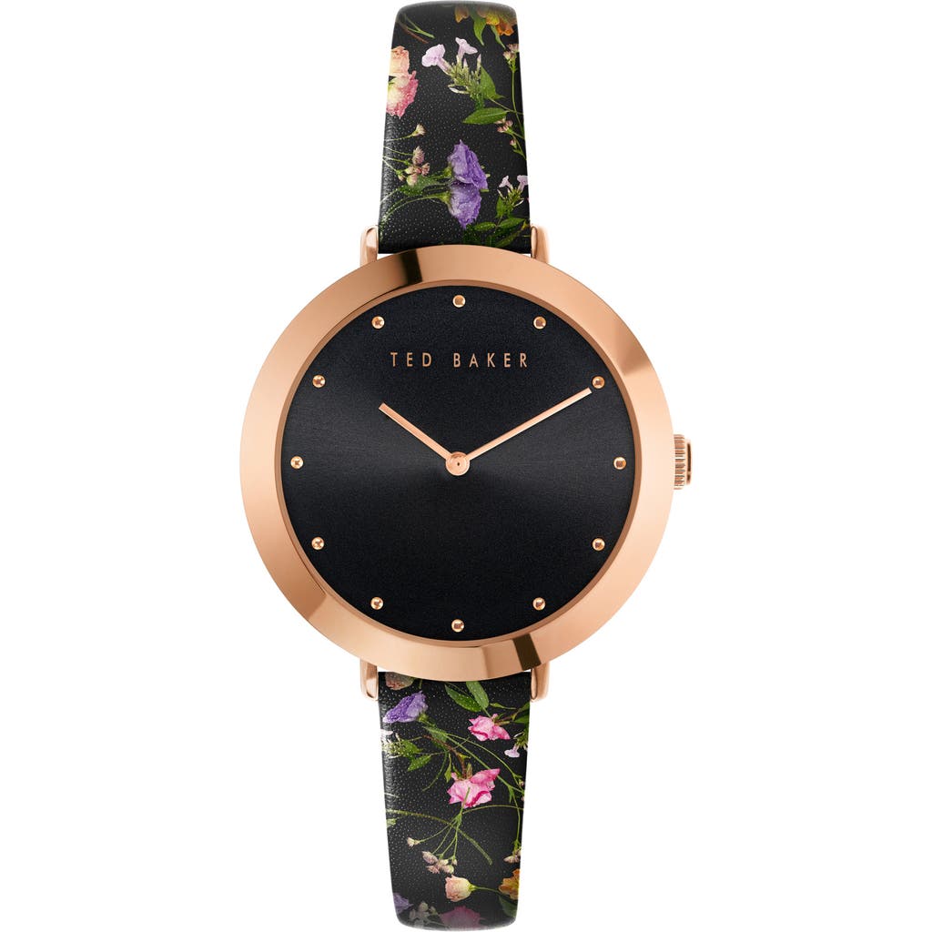 Ted Baker London Ammy Floral Leather Strap Watch, 34mm In Black