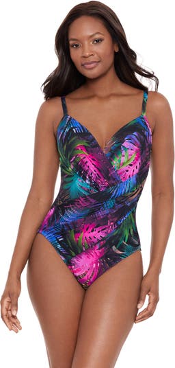 Miraclesuit Women's Swimwear Precioso Temptation Tummy Control Underwire One  Piece Swimsuit, Black/Multi, 14 at  Women's Clothing store