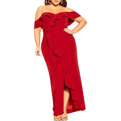 Plus Size City Chic Savannah Off The Shoulder Maxi Dress, Red