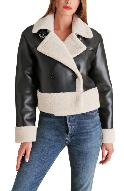 Shop Steve Madden Athen Faux Shearling Aviator Jacket In Black