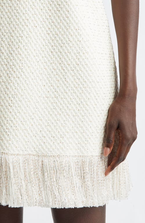 Oscar De La Renta Sequin Tweed A-line Dress In Ivory/gold
