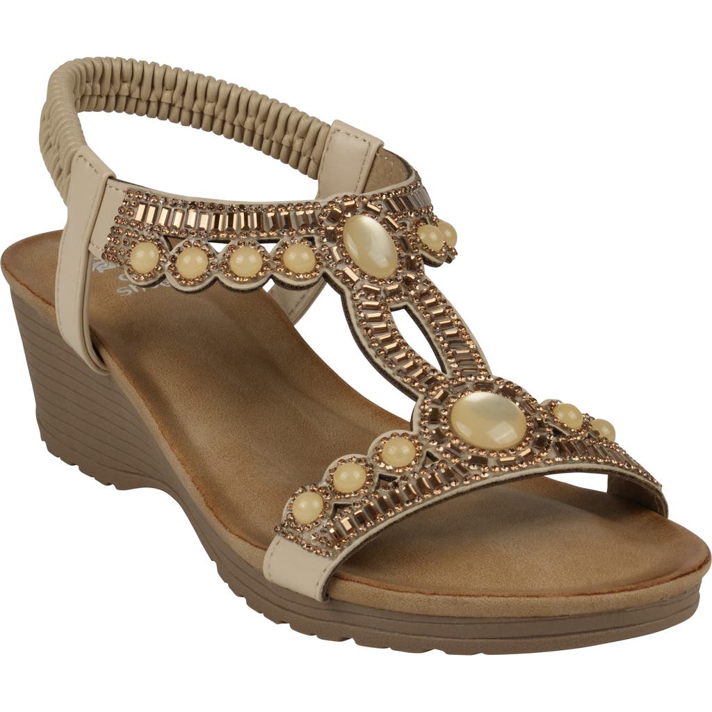 Good Choice New York Fiah Embellished Ankle Strap Wedge Sandal In Natural