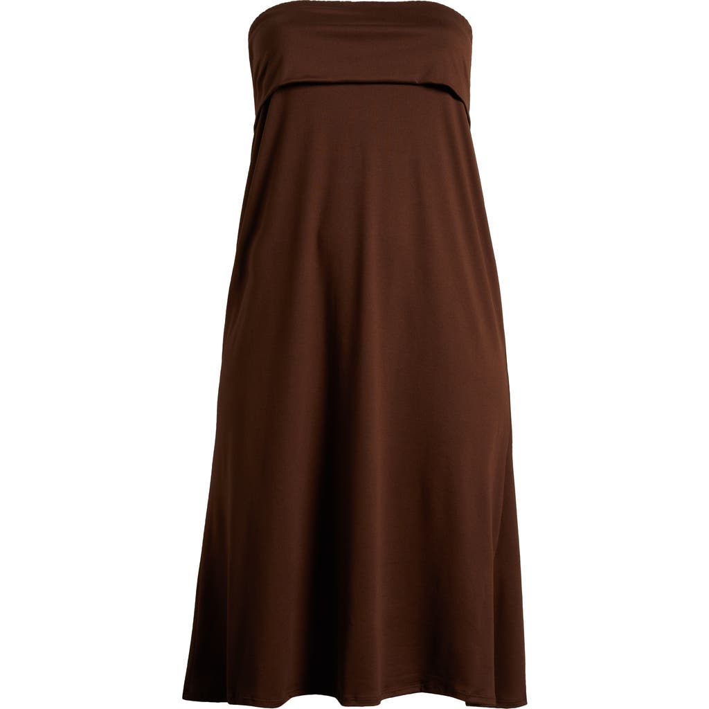 24seven Comfort Apparel Comfortable Foldover Strapless Stretch Dress In Brown