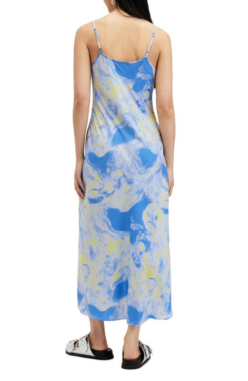 Allsaints Womens Violet Blue Bryony Graphic-print Woven Midi Slip Dress In Violet Blue