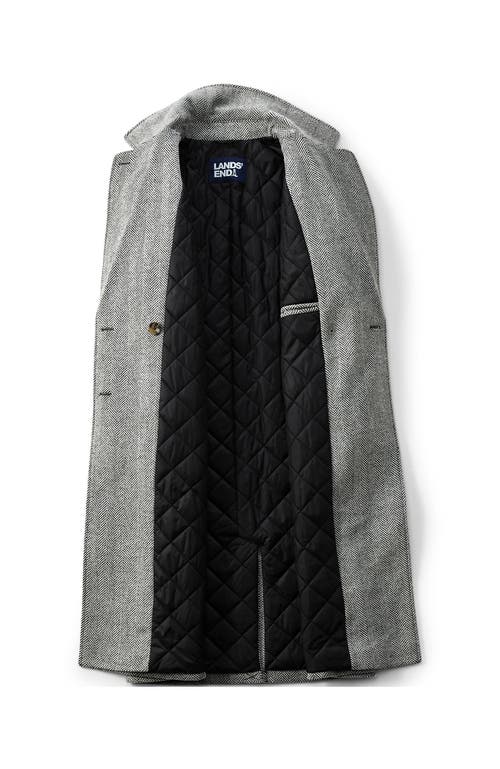 Shop Lands' End Insulated Double Breasted Wool Coat In Black Wool Herringbone