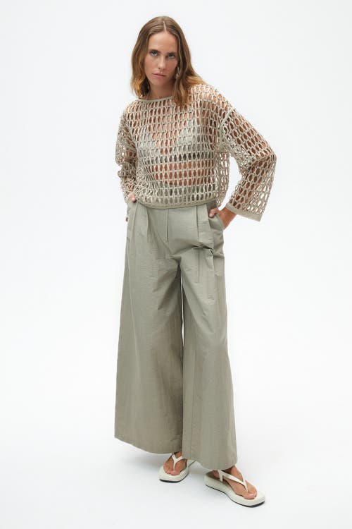 Shop Nocturne Pleated Wide Leg Pants In Dark Beige